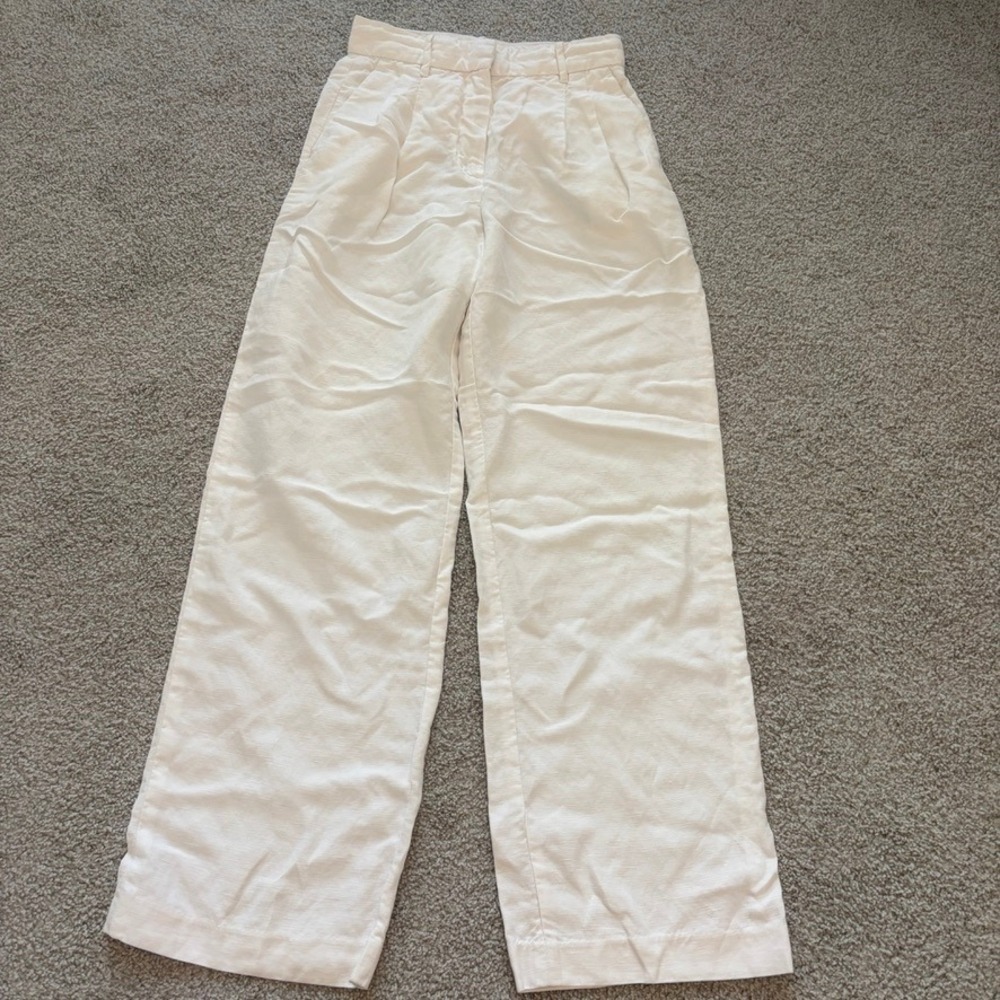 Aritzia Wilfred Effortless Pants Sz 4 White Linen Blend Wide Leg Trousers Office